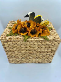 Cestone Vimini Intrecciato Porta Oggetti con Fiori in Pannolenci