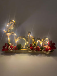 Scritta "Home" Legno e Corda con Fiori Fatti a mano e luci LED
