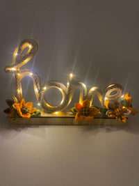 Scritta "Home" Legno e Corda con Fiori Fatti a mano e luci LED
