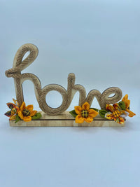 Scritta "Home" Legno e Corda con Fiori Fatti a mano e luci LED