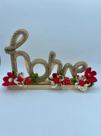 Scritta "Home" Legno e Corda con Fiori Fatti a mano e luci LED