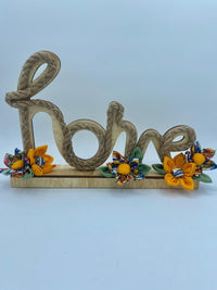 Scritta "Home" Legno e Corda con Fiori Fatti a mano e luci LED