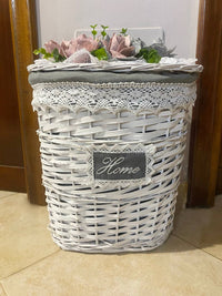 Cestone Ovale Vimini con Fiori in Pannolenci